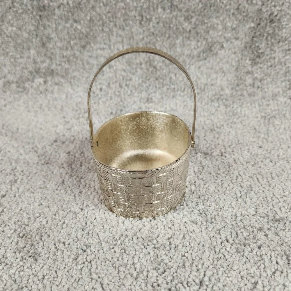 Miniature Basket Silver Basketweave Made in Japan Vintage